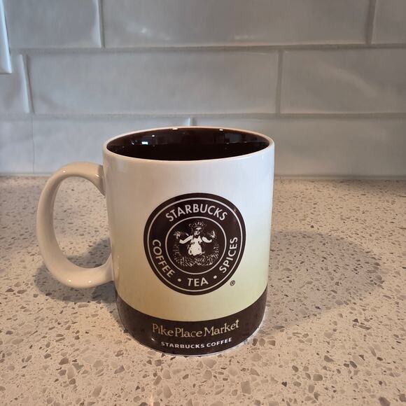 Starbucks 2010 Pikes Place Market Coffee Tea Mug 16 fl oz Tan Brown - Picture 2 of 4